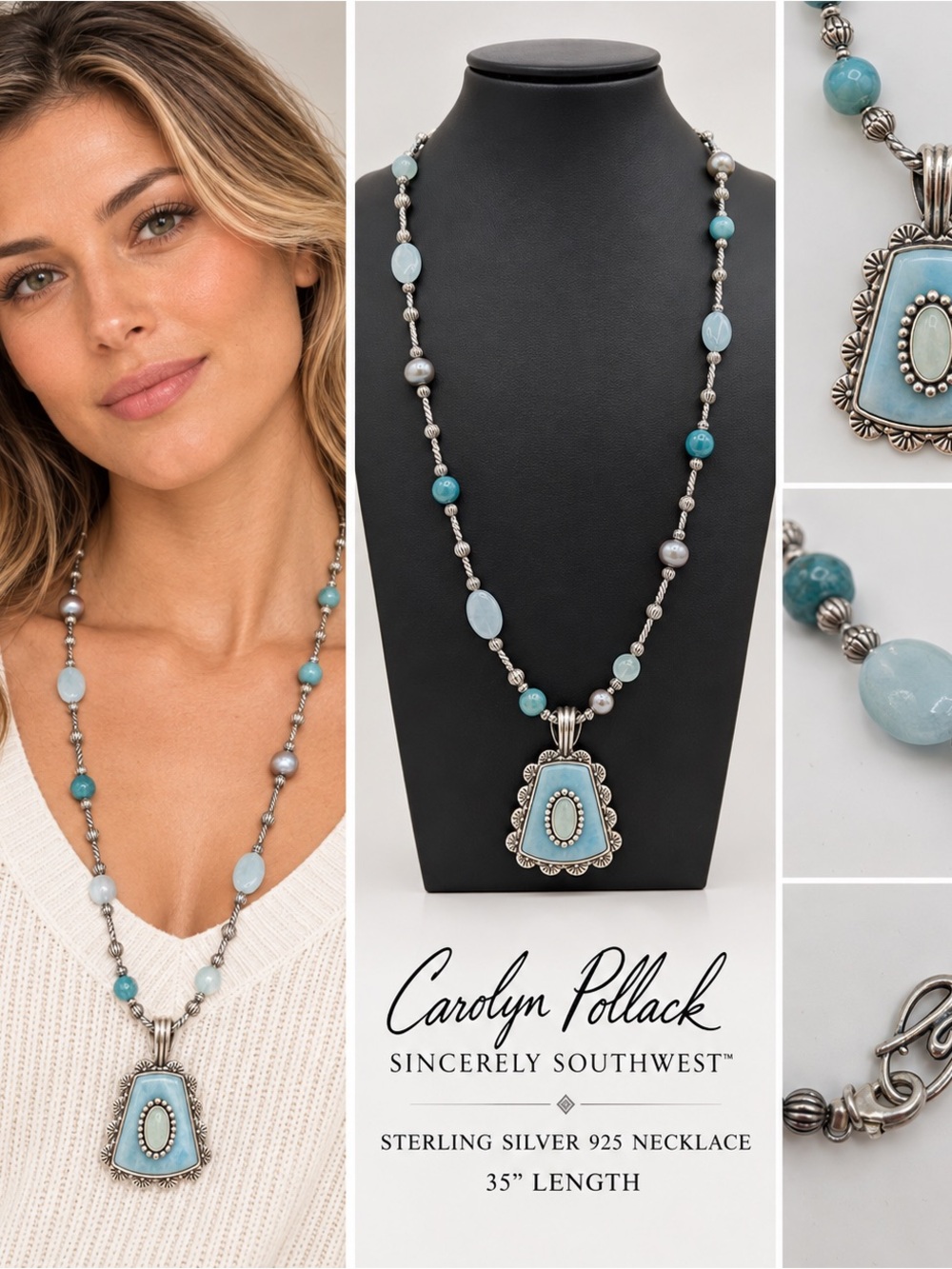 Carolyn Pollack Sterling Silver Turquoise and Aqua Bead Pendant Necklace